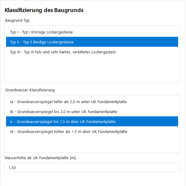 Screenshot: Baugrund-Panel