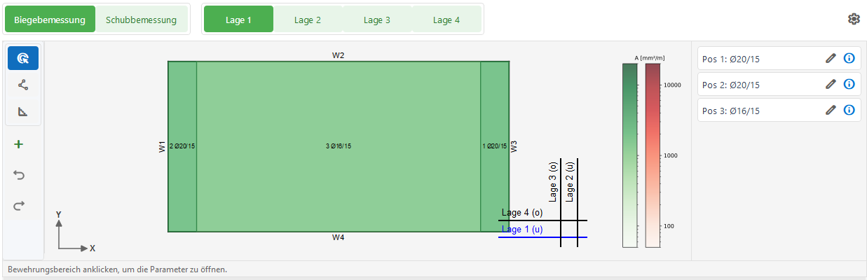 Screenshot: Biegung Skizze und Liste