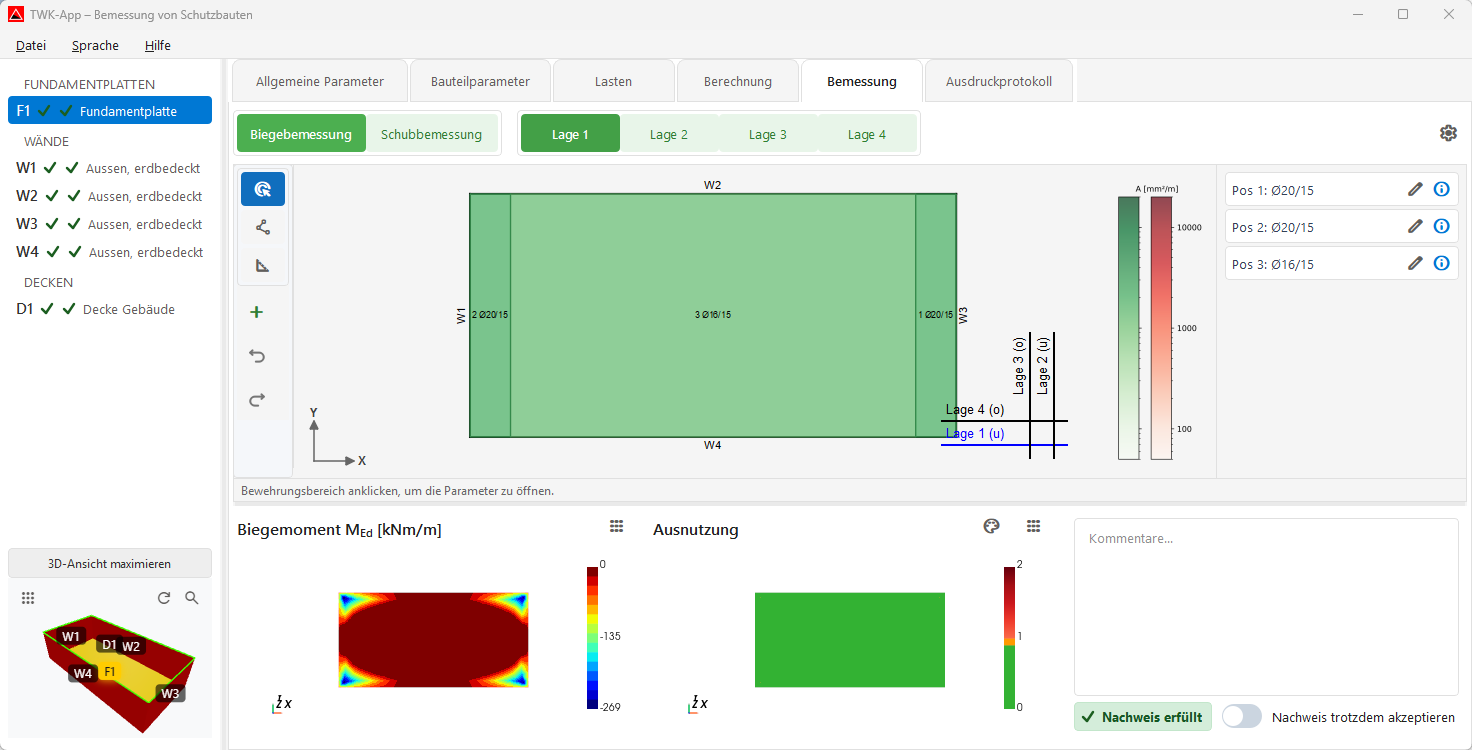 Screenshot: Biegebemessung Überblick