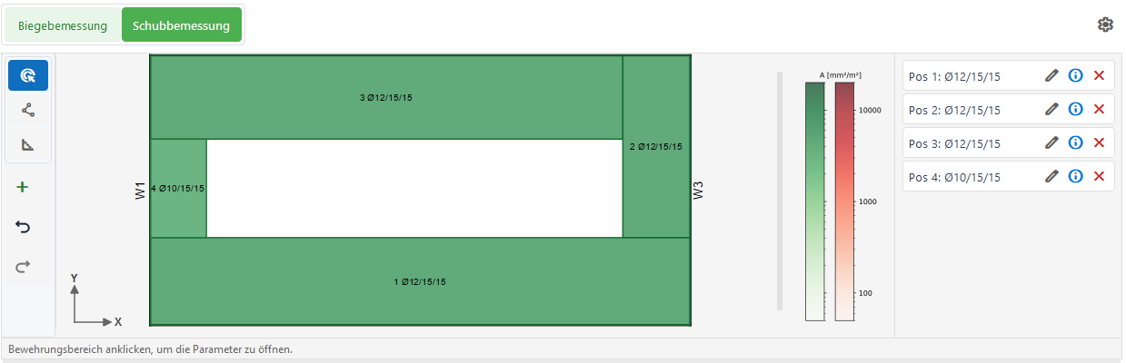 Screenshot: Schub Skizze und Liste