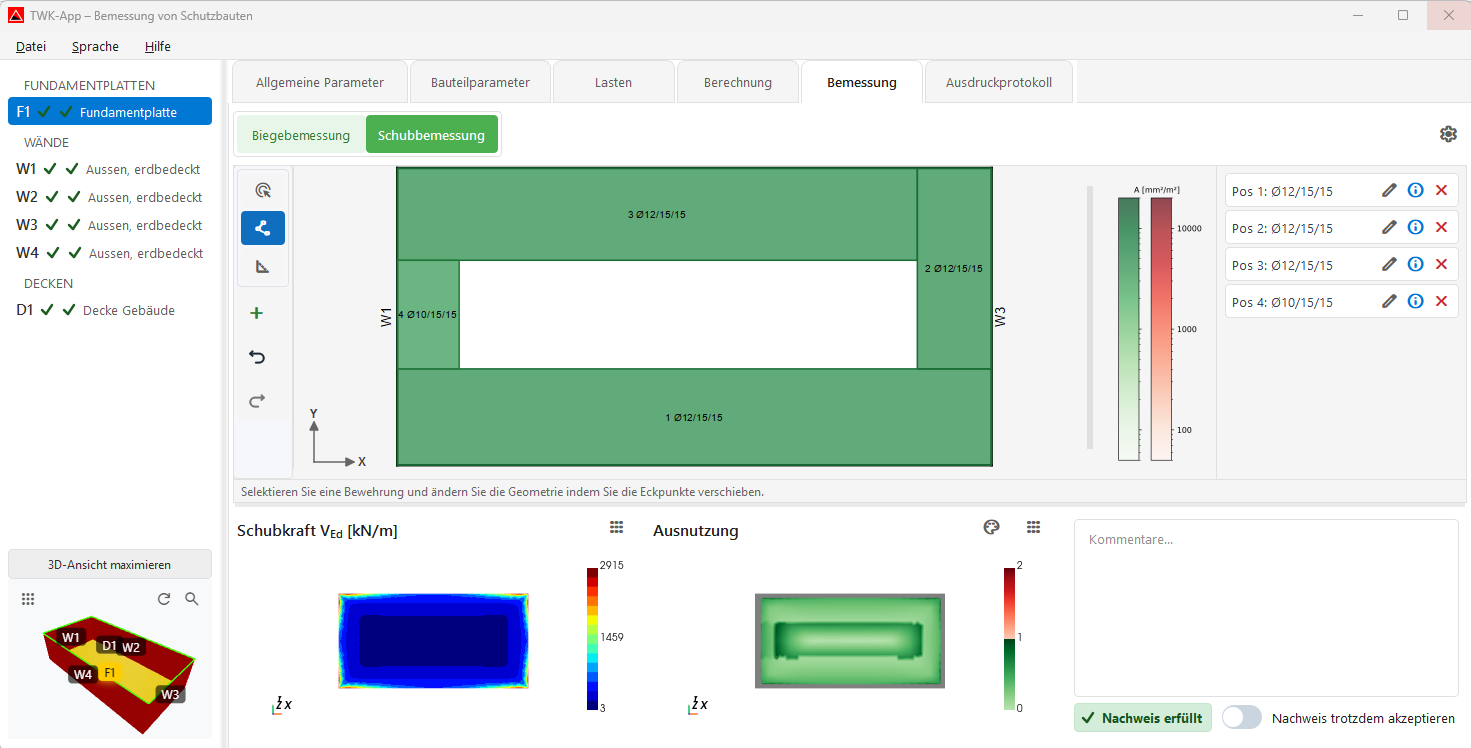 Screenshot: Schubbemessung Überblick