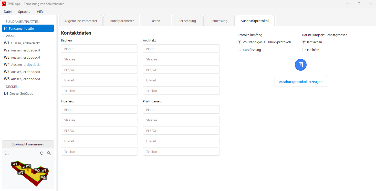 Screenshot: Tab Ausdruckprotokoll