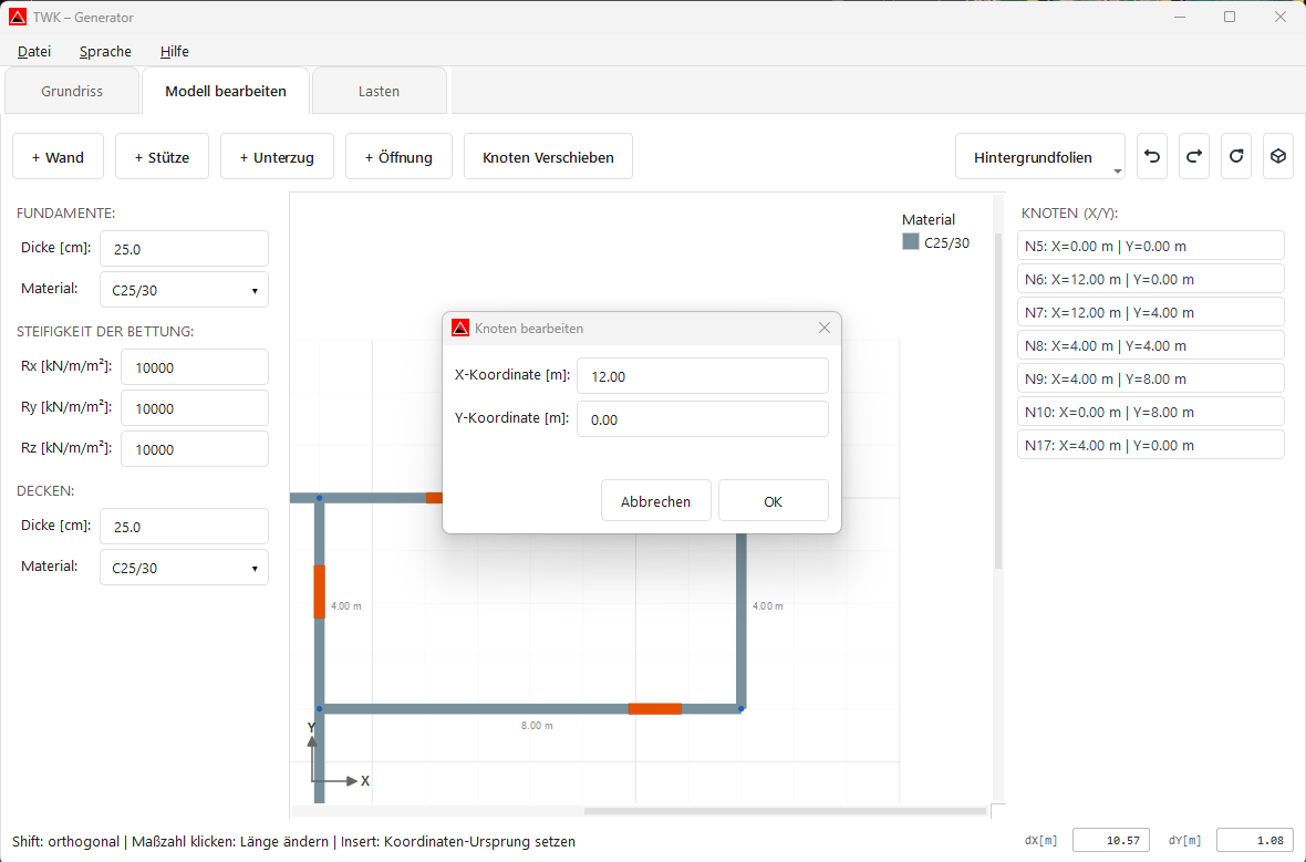 Screenshot: Koordinaten bearbeiten