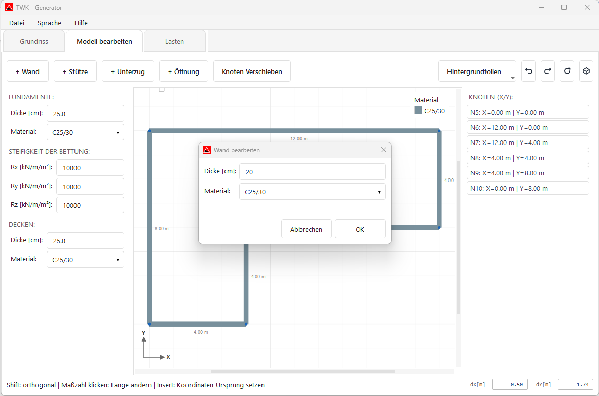 Screenshot: Wand hinzufügen