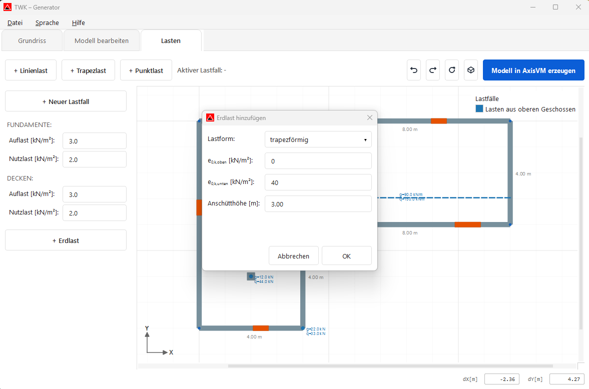 Screenshot: Erdlast hinzufügen
